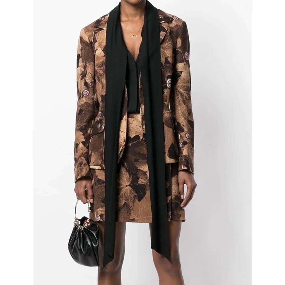 Moschino Brown Floral Pattern Wool Suit - '90s Brown Wool Good - Model View
