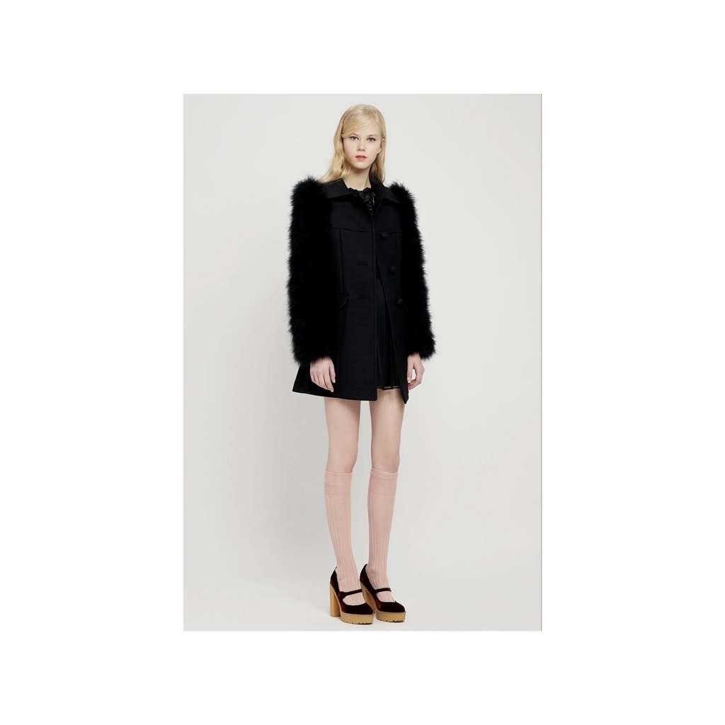 Valentino Wool Coat with Animal Feather Sleeves - '10s Red Wool Good - Back View