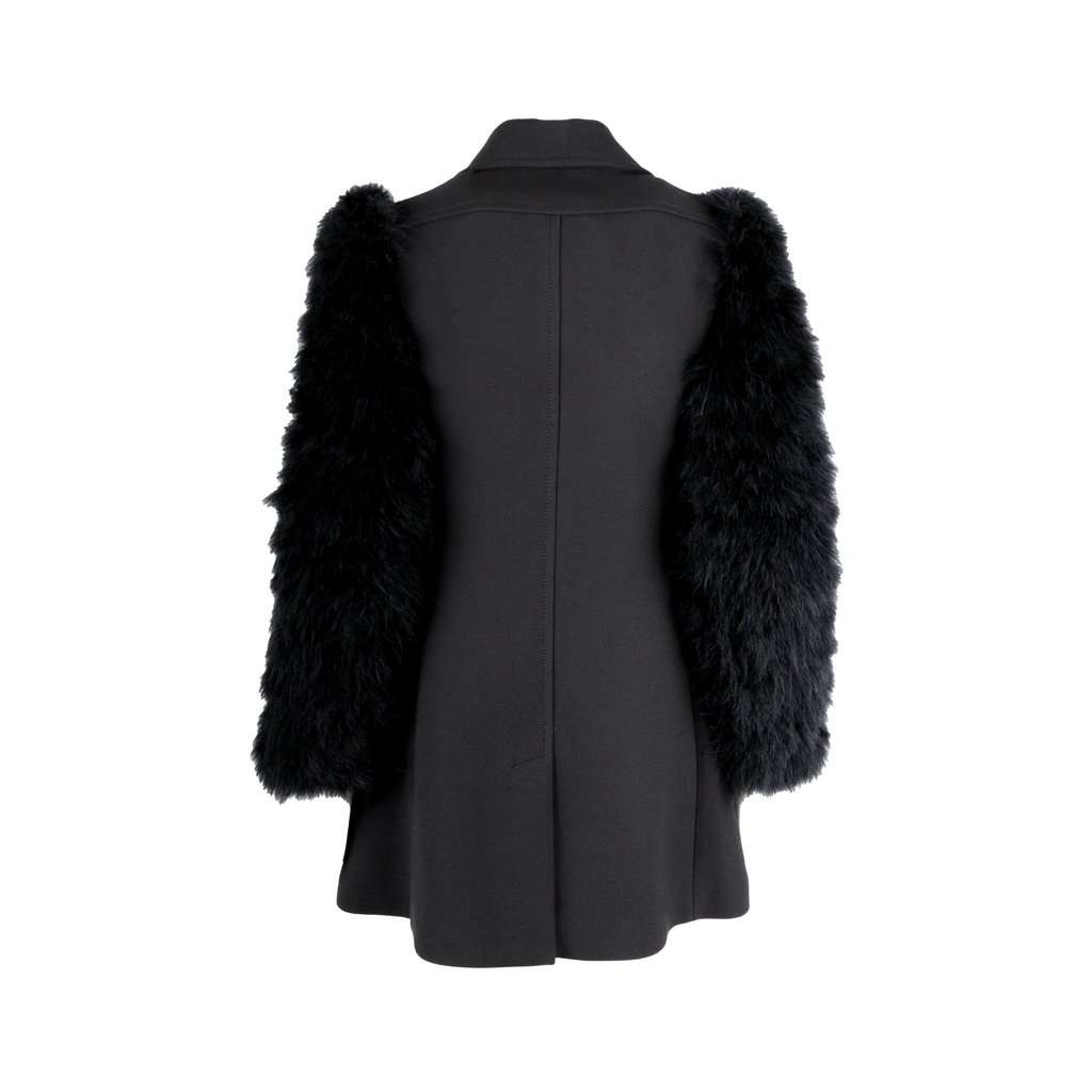 Valentino Wool Coat with Animal Feather Sleeves - '10s Red Wool Good - Inside View