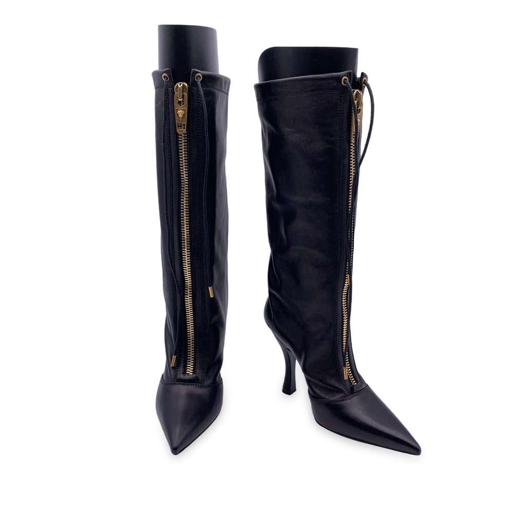 Versace Boots Black Leather Good - Back View