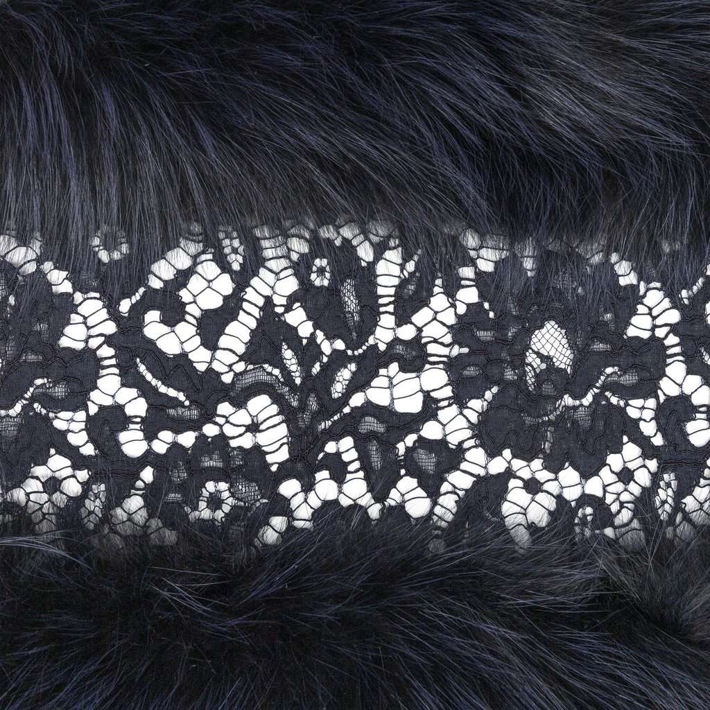 Valentino Lace and Fur Scarf - '10s Navy Lace Good - Inside View