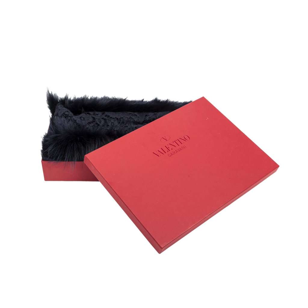 Valentino Lace and Fur Scarf - '10s Navy Lace Good - Box View