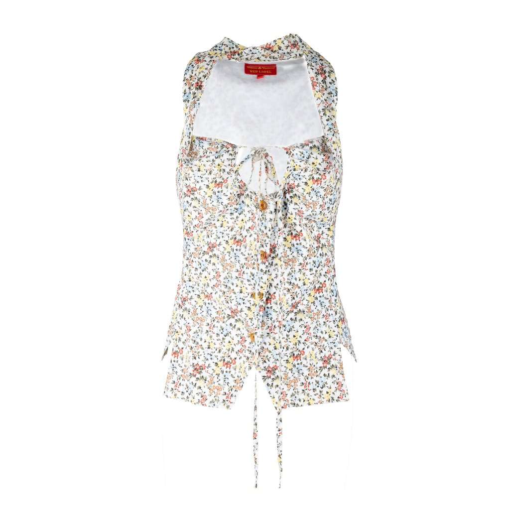 Vivienne Westwood Label Floral Printed Top - '00s Red Cotton Good - Front View