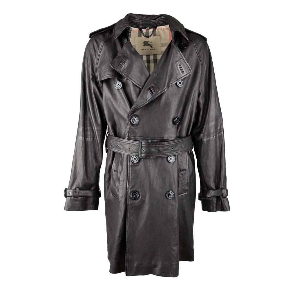 Burberry Lambskin Leather Trench Coat - '00s Black Leather Good - Front View