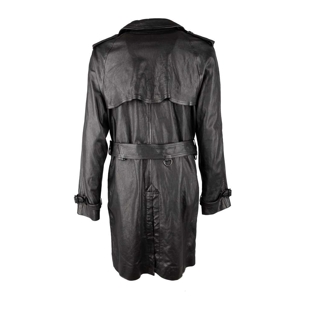 Burberry Lambskin Leather Trench Coat - '00s Black Leather Good - Back View