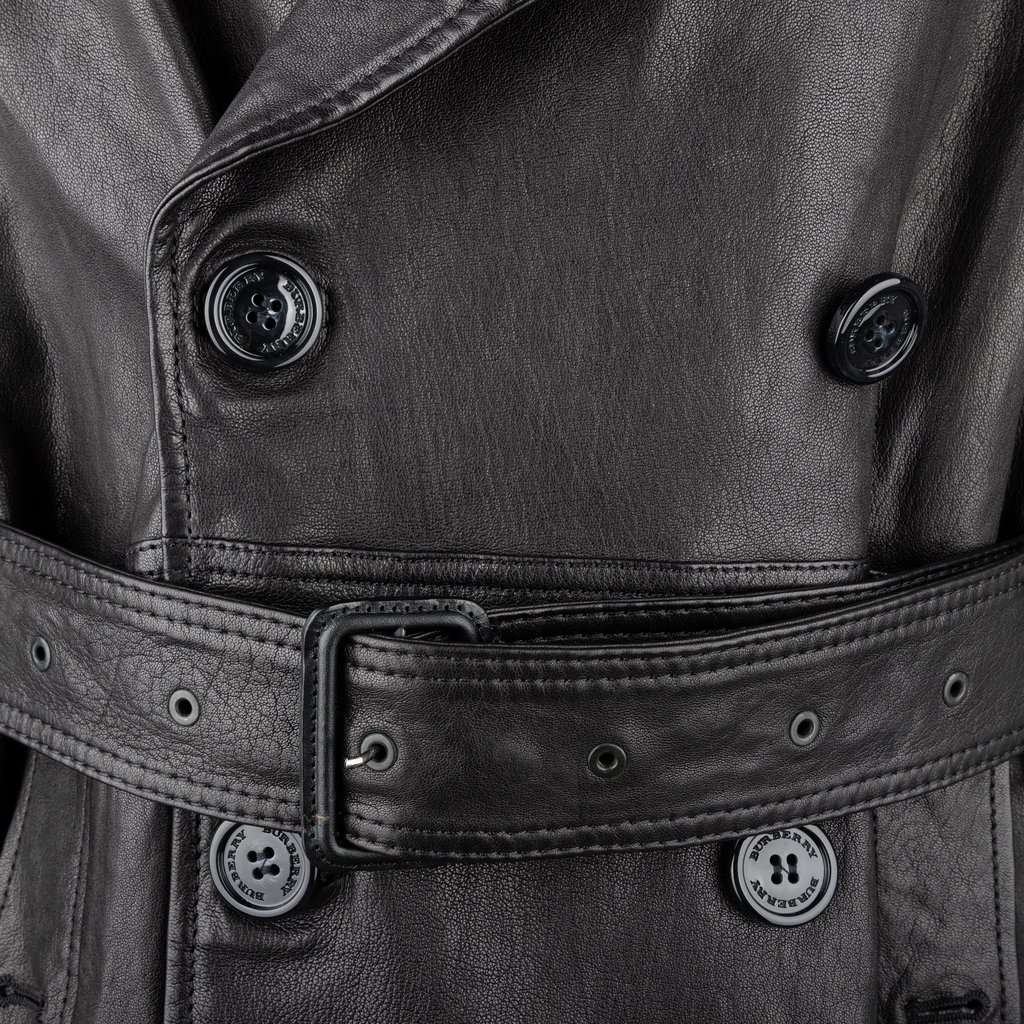 Burberry Lambskin Leather Trench Coat - '00s Black Leather Good - Inside View