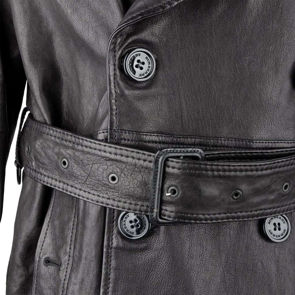 Burberry Lambskin Leather Trench Coat - '00s Black Leather Good - Model View