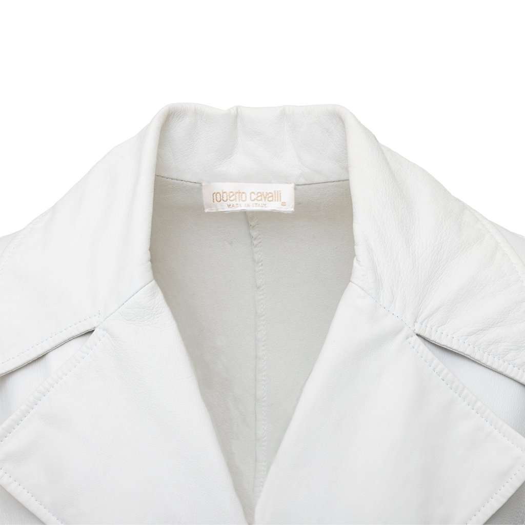 Roberto Cavalli Leather Jacket - '00s White Leather Good - Model View
