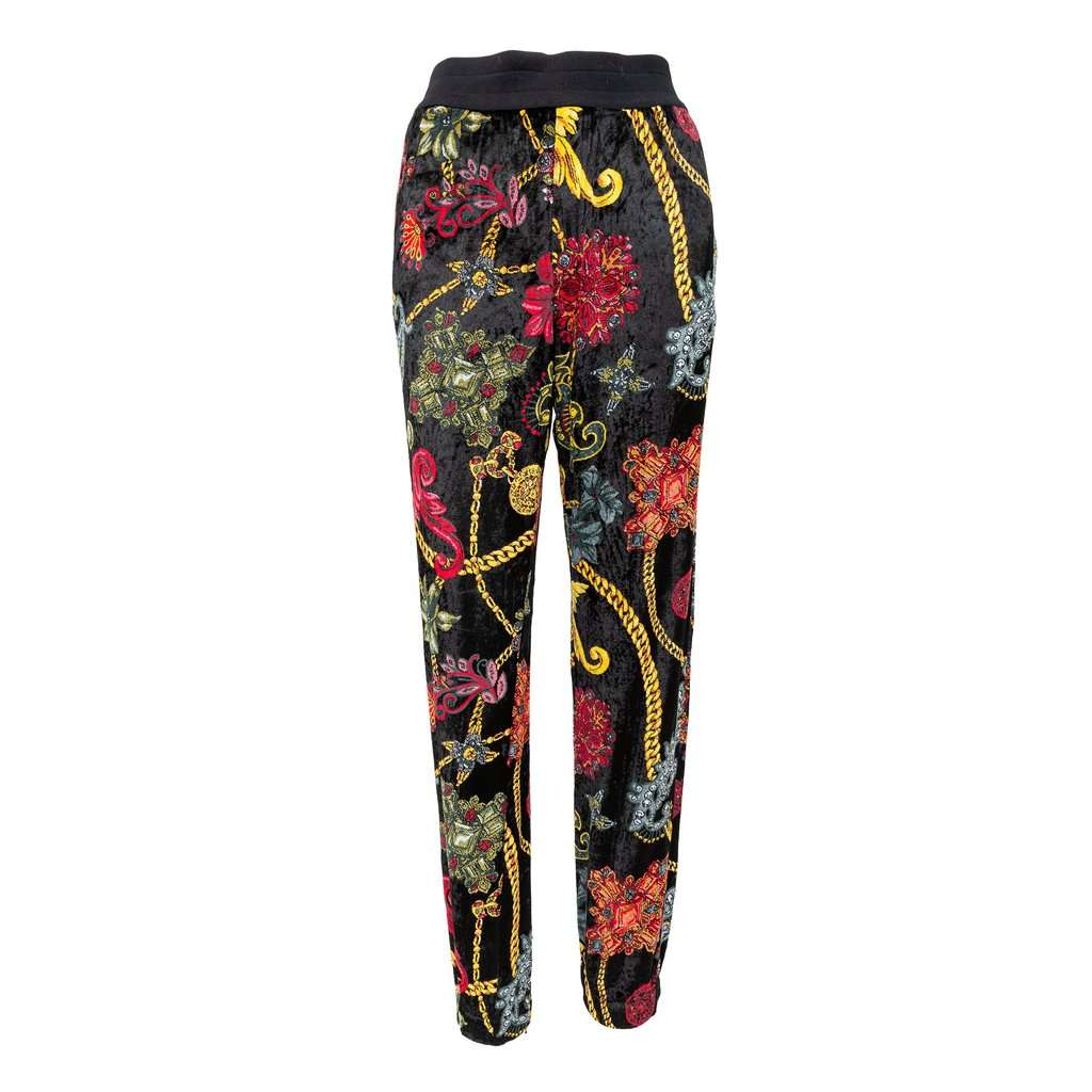 Versace Floral Baroque Velvet Trousers - '10s Black Velvet Good - Front View
