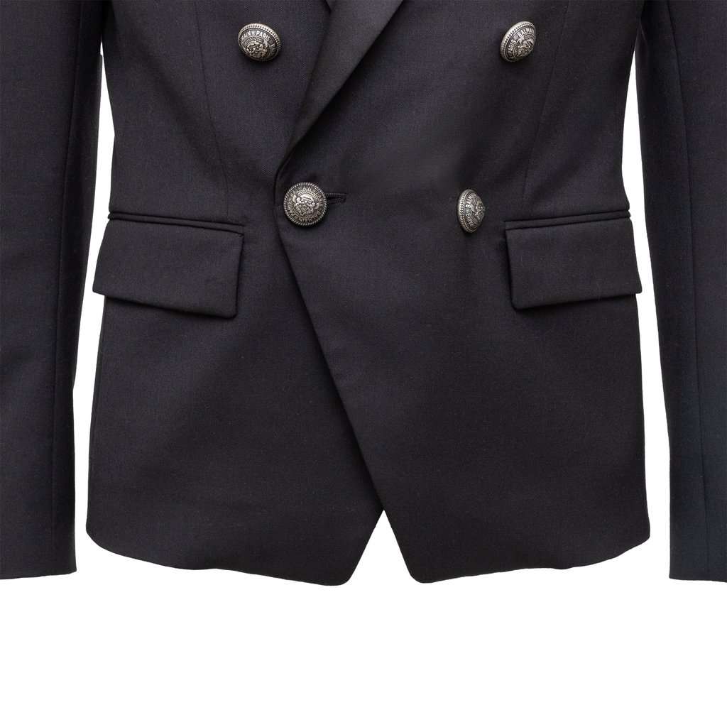 Balmain Double Breasted Blazer - '20s Black Wool Good - Model View