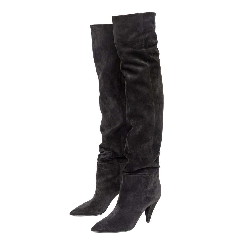 Saint Laurent 85 Over-the-Knee Suede Boots - '10s Black Suede Good - Back View