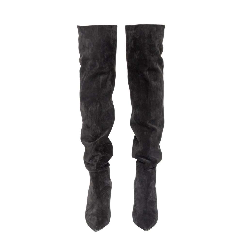 Saint Laurent 85 Over-the-Knee Suede Boots - '10s Black Suede Good - Inside View