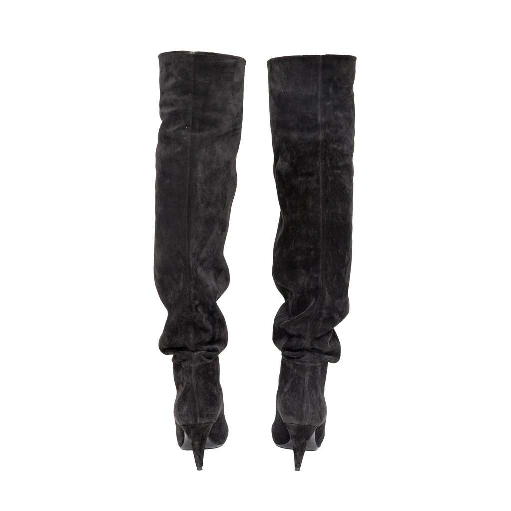 Saint Laurent 85 Over-the-Knee Suede Boots - '10s Black Suede Good - Model View