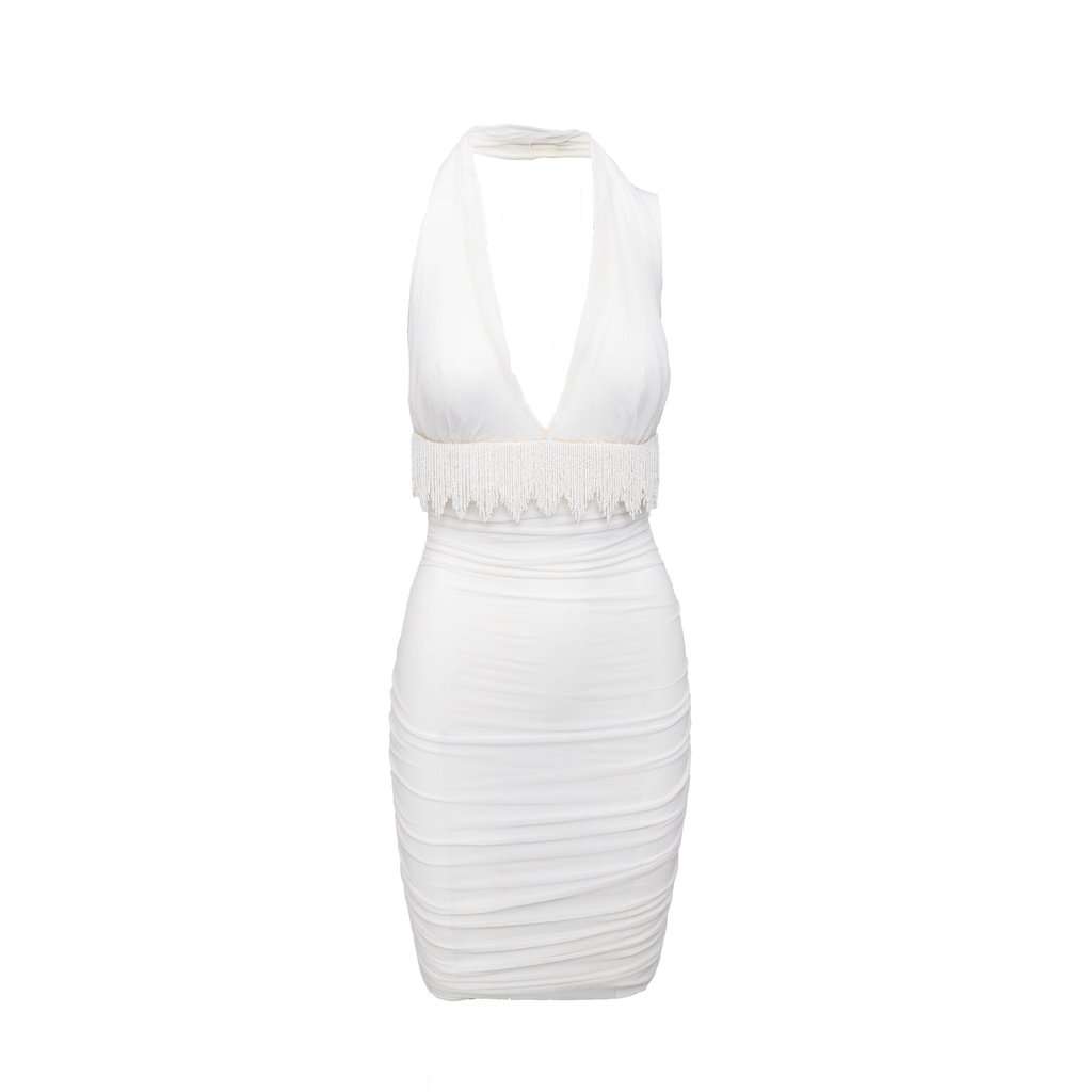 La Perla Ruched Dress with Beads - '00s White Good - Front View