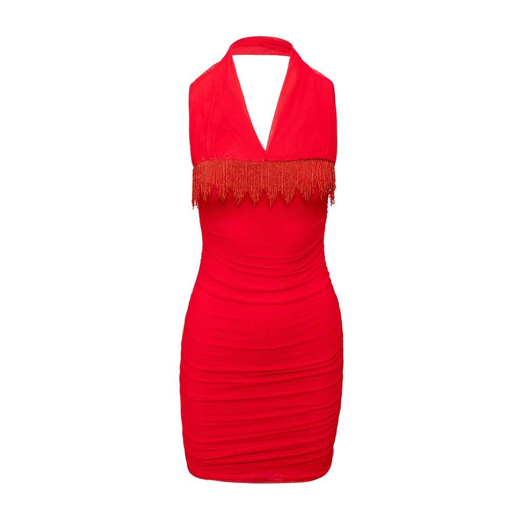 La Perla Ruched Dress with Beads - '00s MultiColor Good - Front View