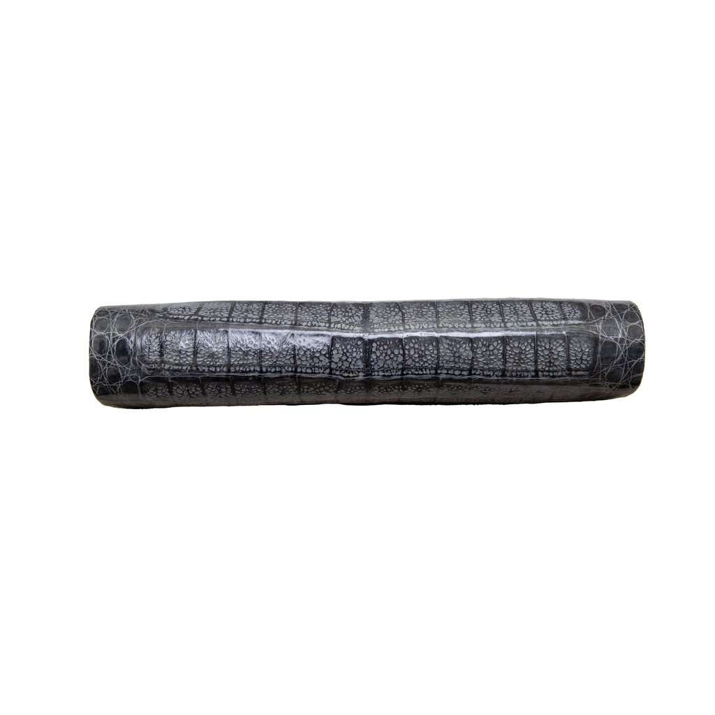Unsigned Exotic Animal Leather Clutch - '90s Grey Leather Good - Box View
