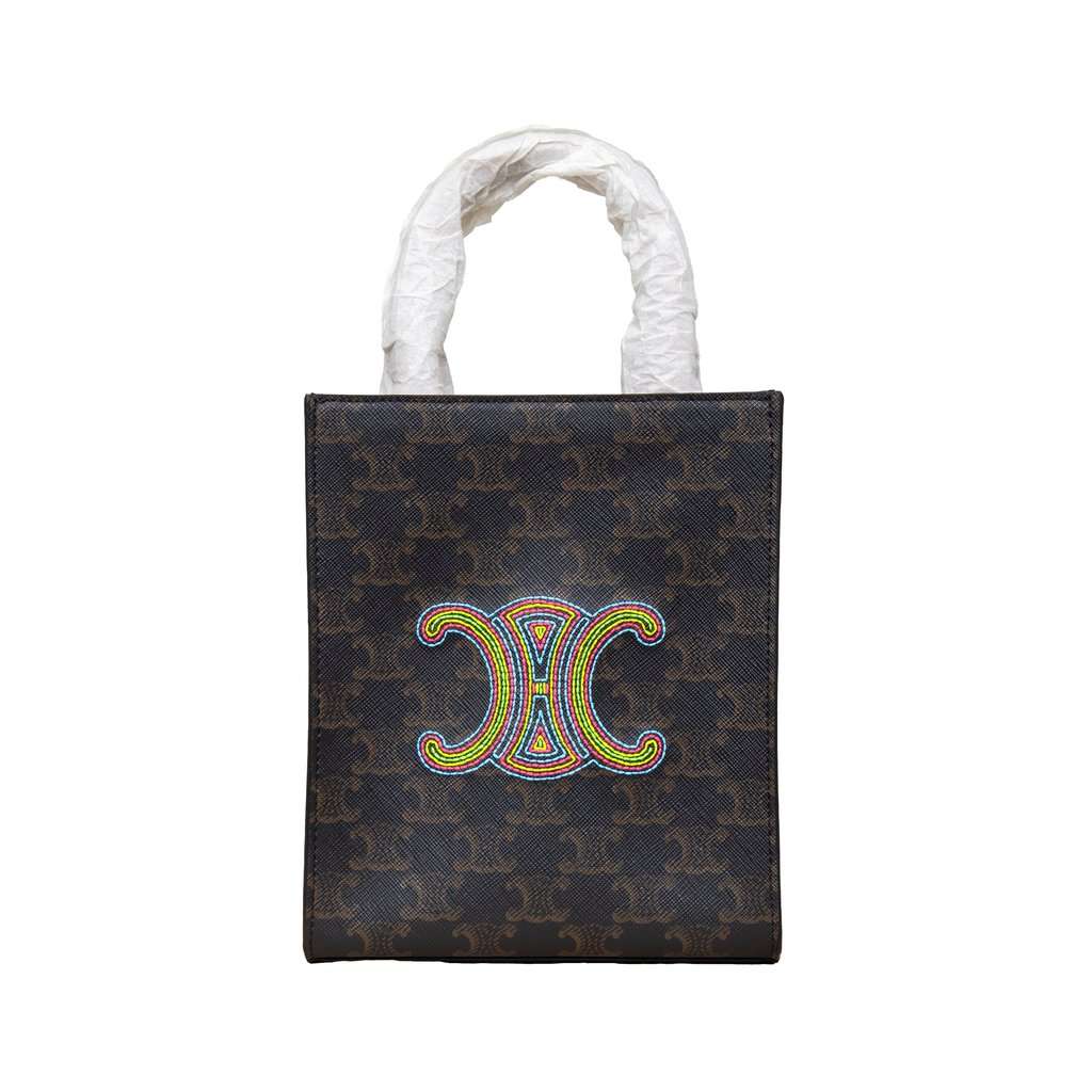 Celine Mini Vertical Cabas Tote with Embroidery - '20s Red Canvas Good - Front View