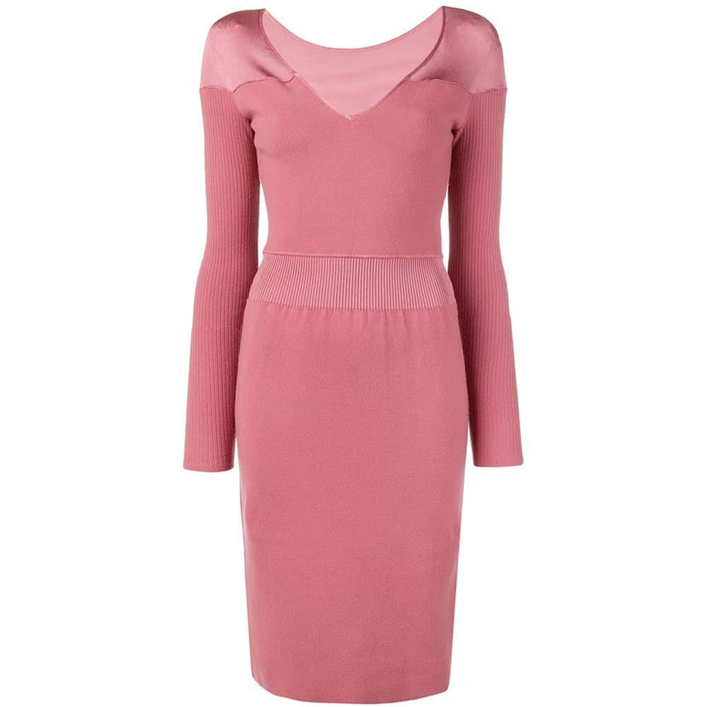 Alaïa Antique Pink Midi Dress - 2000s Pink Wool Good - Front View