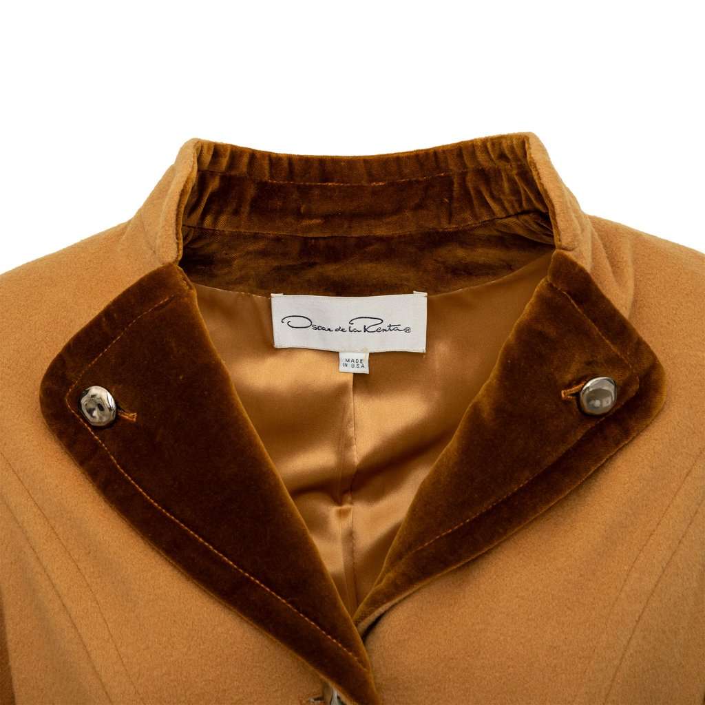 Oscar de la Renta Oscar de la Renta Velvet Collar Wool Jacket - '90s Brown Velvet Good - Model View