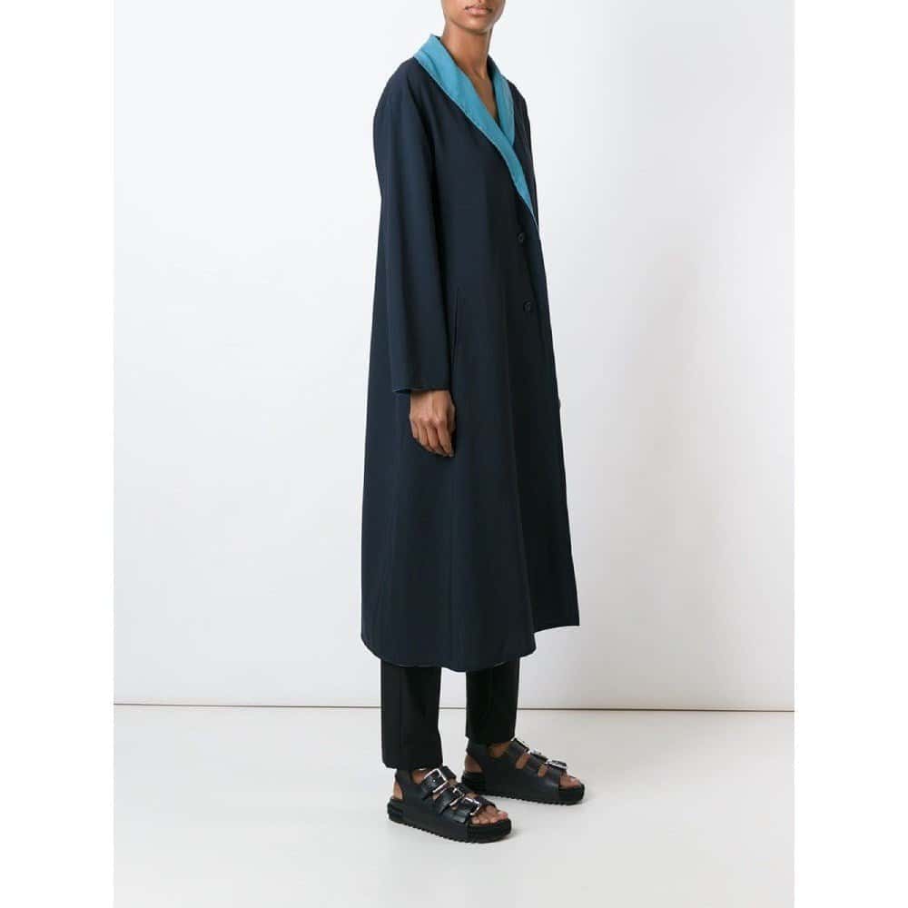 Issey Miyake Blue Reversible Overcoat - '90s Blue Wool Good - Inside View