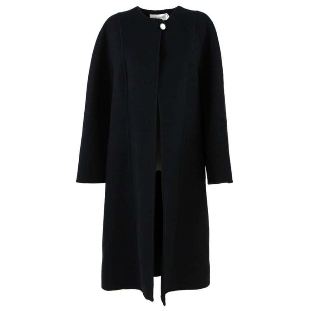 Unsigned Black Wool Coat - '80s Black Wool Good - Front View