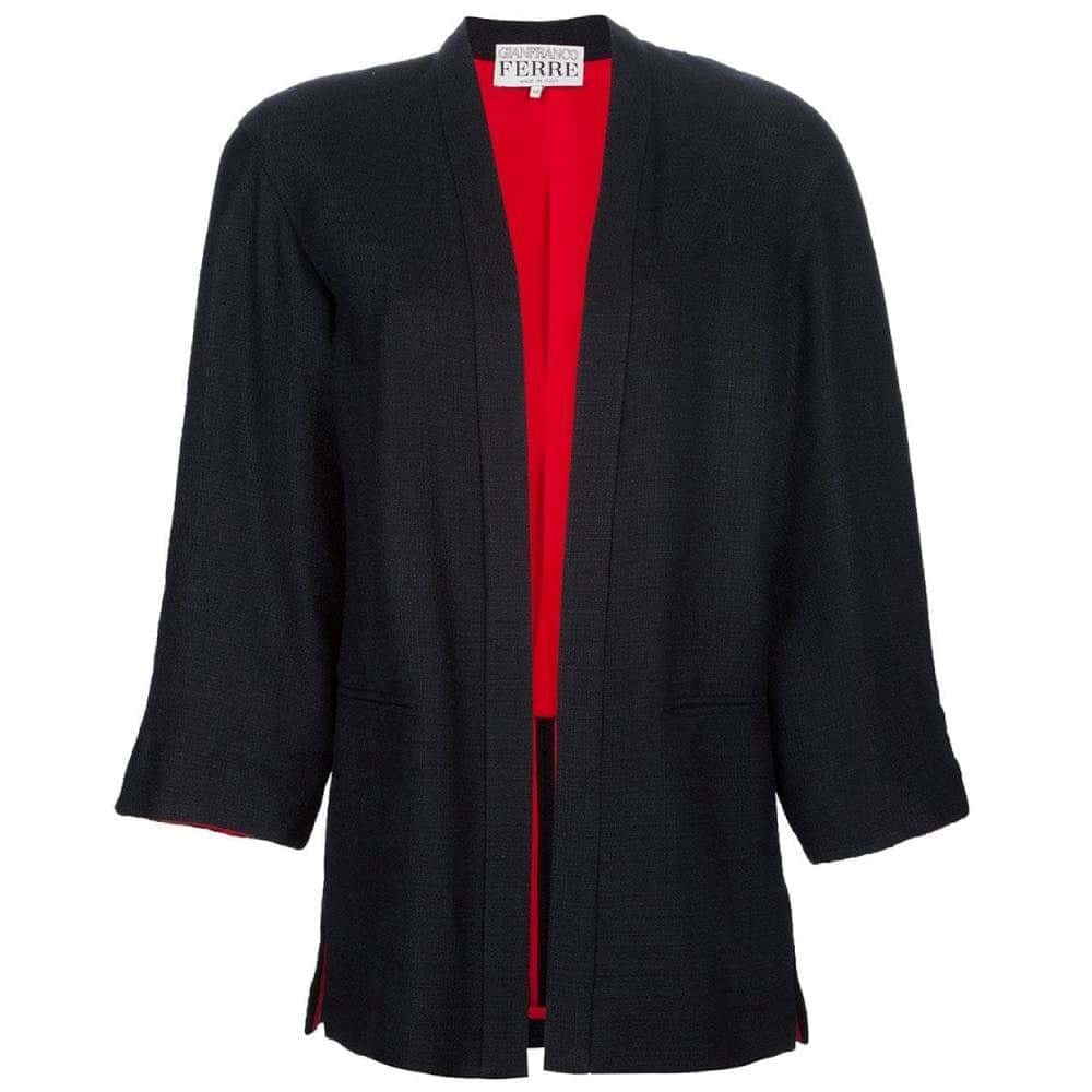 Gianfranco Ferré Blue Wool Skirt Suit - '80s Blue Wool Good - Front View