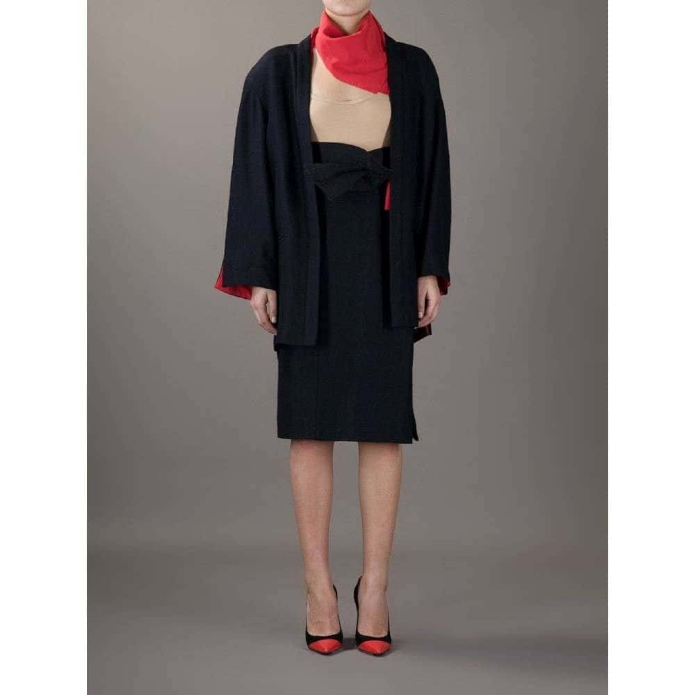 Gianfranco Ferré Blue Wool Skirt Suit - '80s Blue Wool Good - Back View