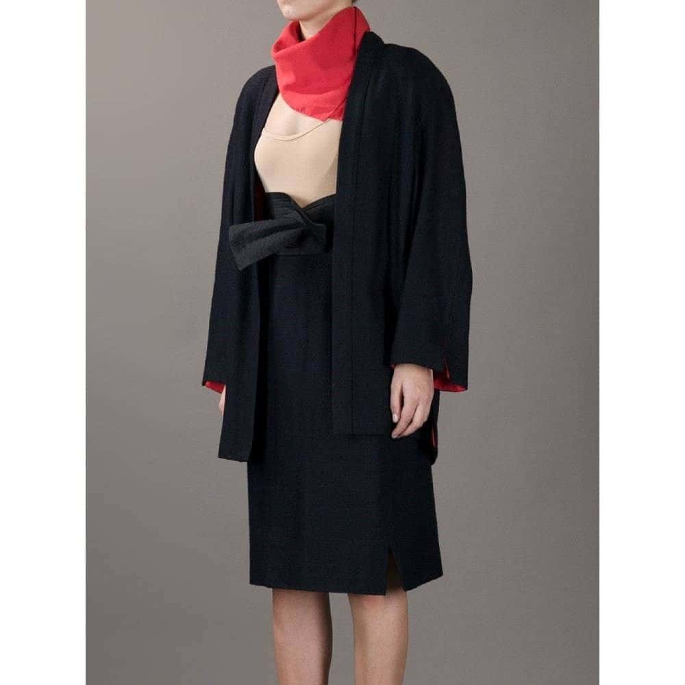 Gianfranco Ferré Blue Wool Skirt Suit - '80s Blue Wool Good - Inside View