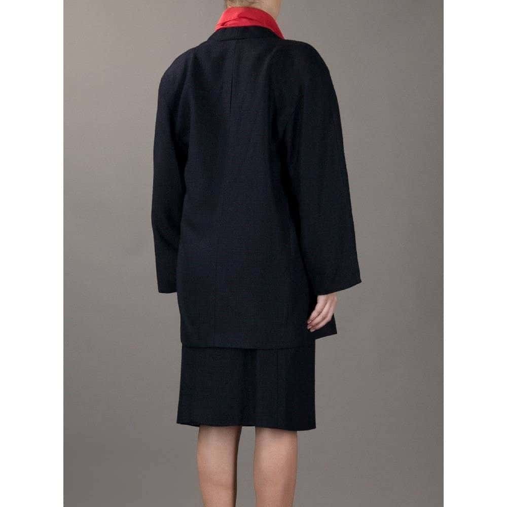Gianfranco Ferré Blue Wool Skirt Suit - '80s Blue Wool Good - Model View
