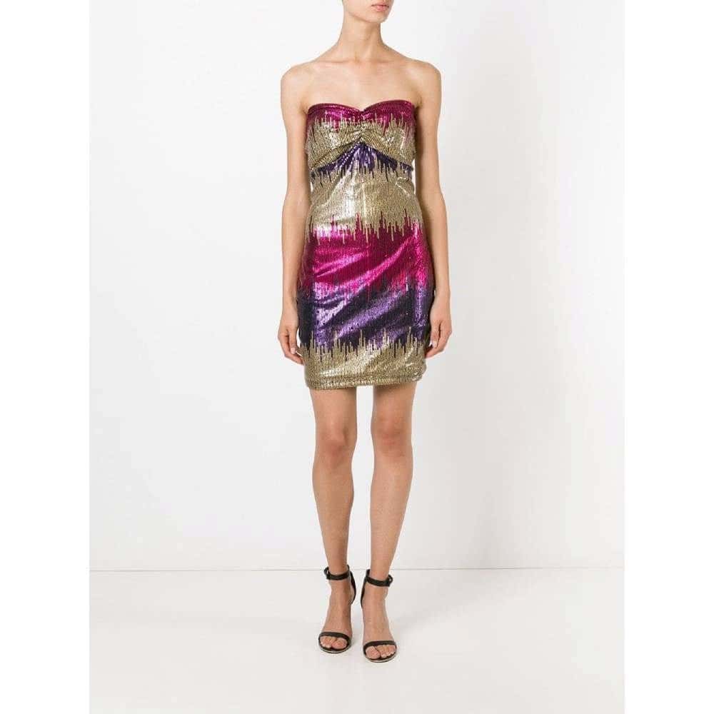 Versace Multicolor Strapless Sequined Mini Dress - '90s Red Good - Back View