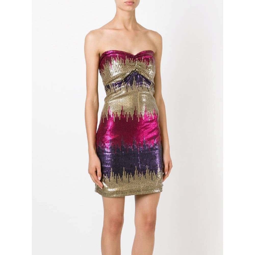 Versace Multicolor Strapless Sequined Mini Dress - '90s Red Good - Inside View