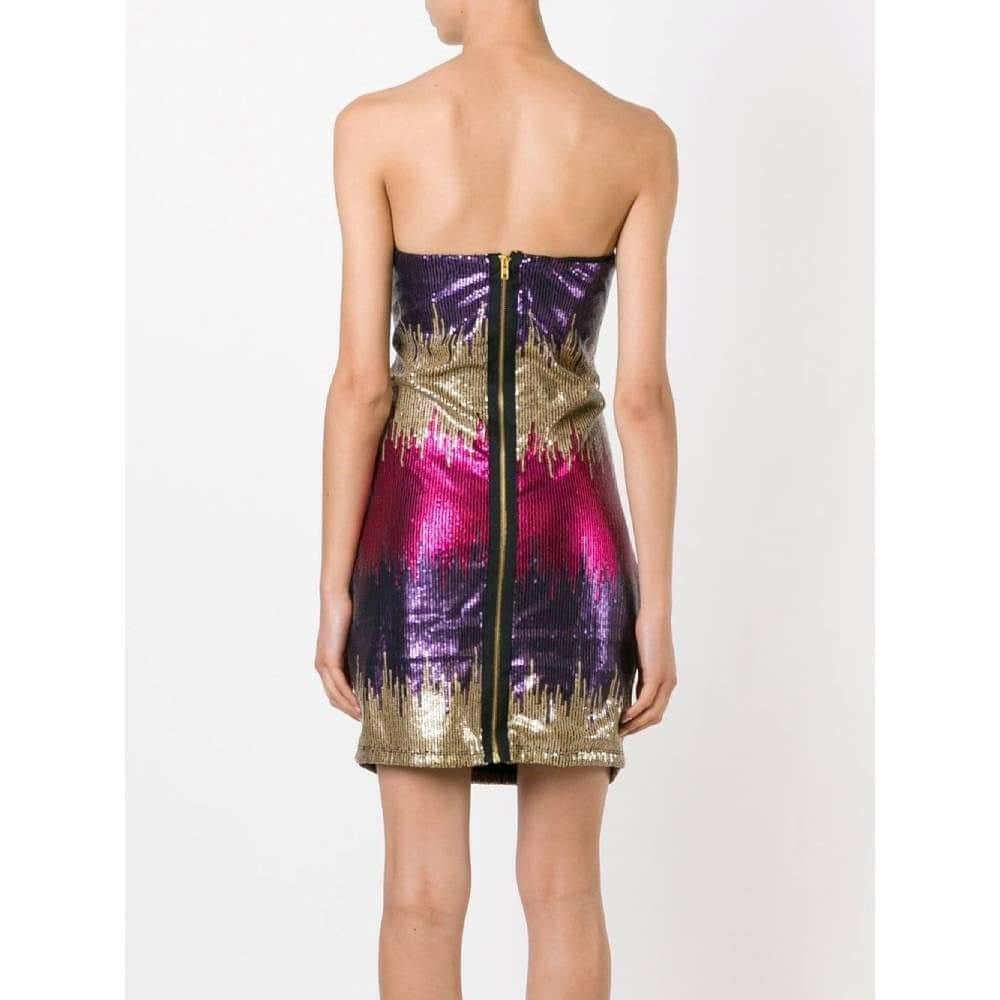 Versace Multicolor Strapless Sequined Mini Dress - '90s Red Good - Model View