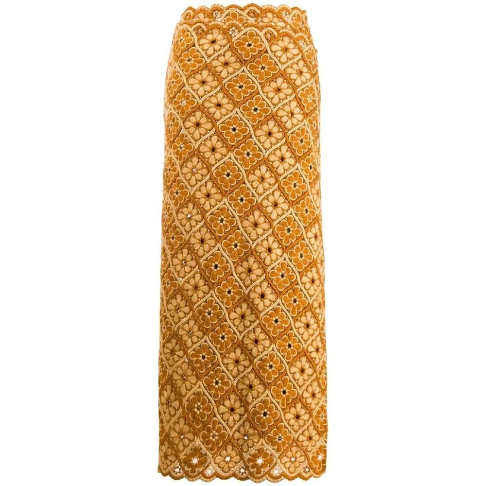 Comme des Garçons Ocher Wool Long Skirt - '90s Beige Wool Good - Front View