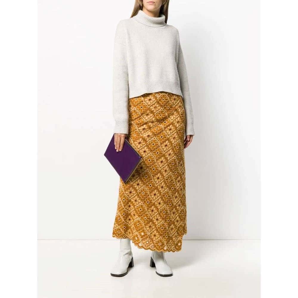 Comme des Garçons Ocher Wool Long Skirt - '90s Beige Wool Good - Back View