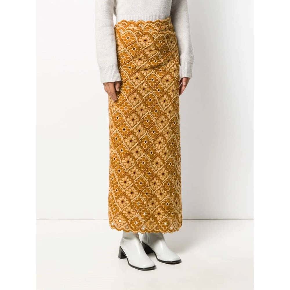 Comme des Garçons Ocher Wool Long Skirt - '90s Beige Wool Good - Inside View