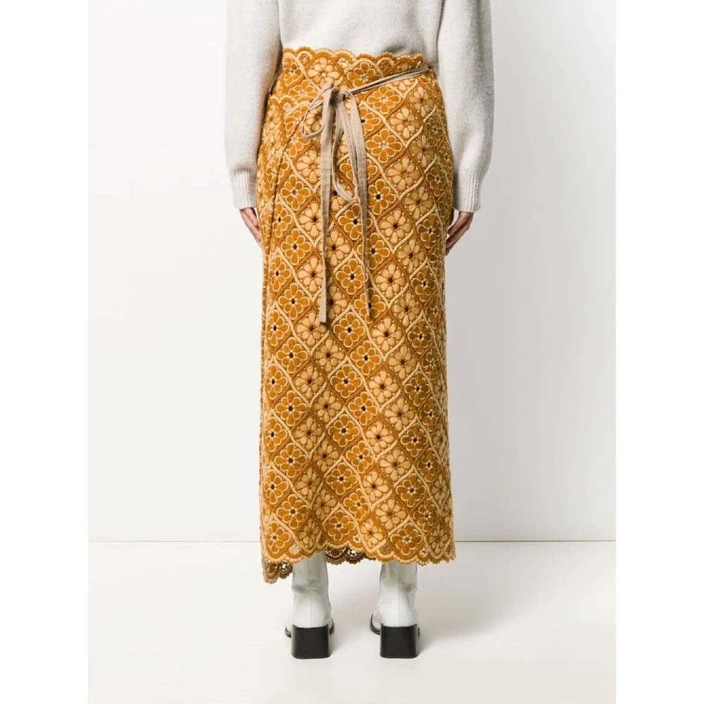 Comme des Garçons Ocher Wool Long Skirt - '90s Beige Wool Good - Model View