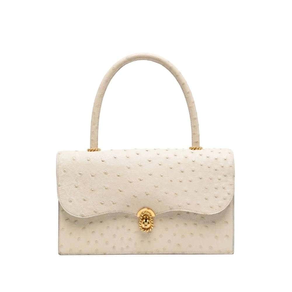 Hermès Ivory Ostrich Leather Handbag - '60s White Leather Good - Front View