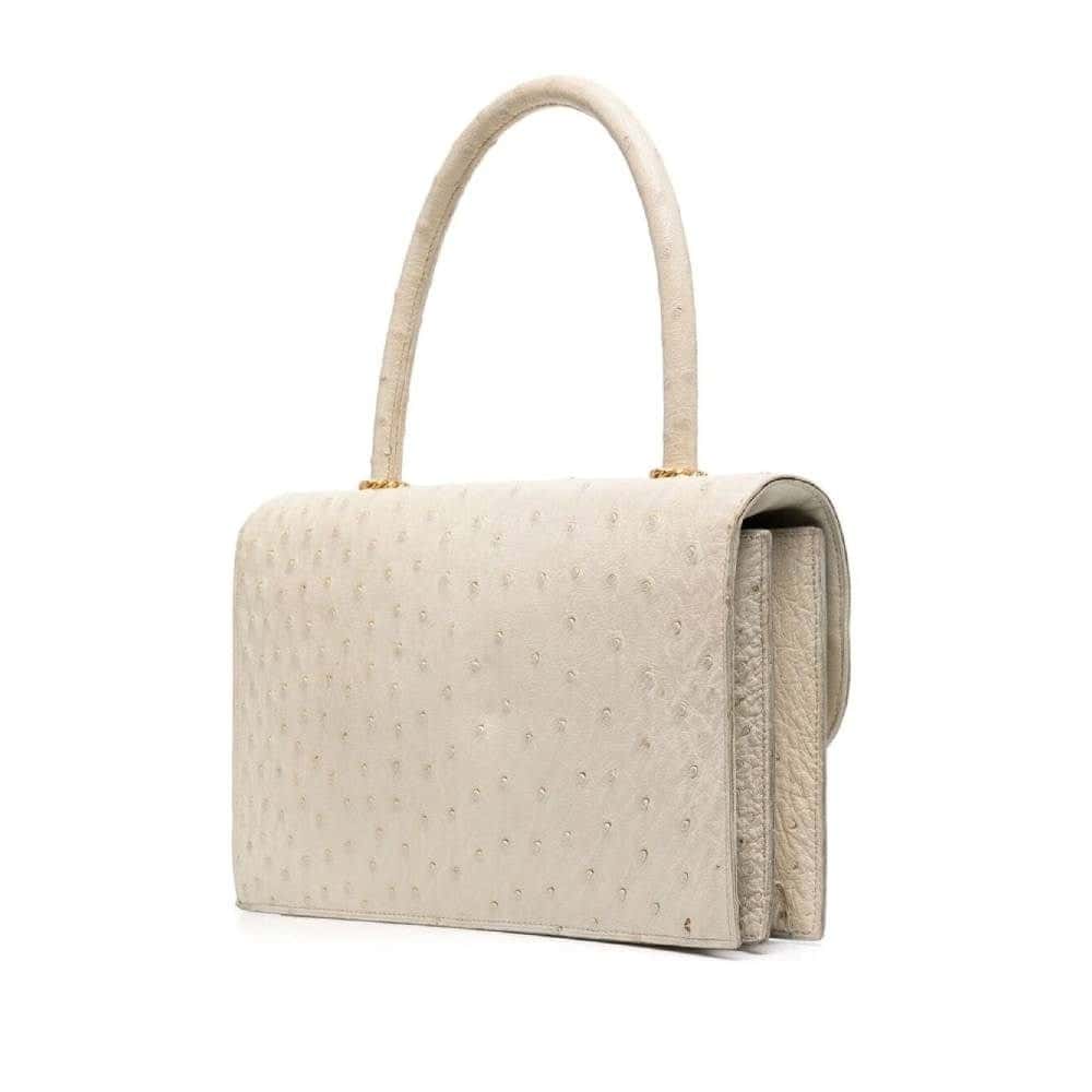 Hermès Ivory Ostrich Leather Handbag - '60s White Leather Good - Inside View