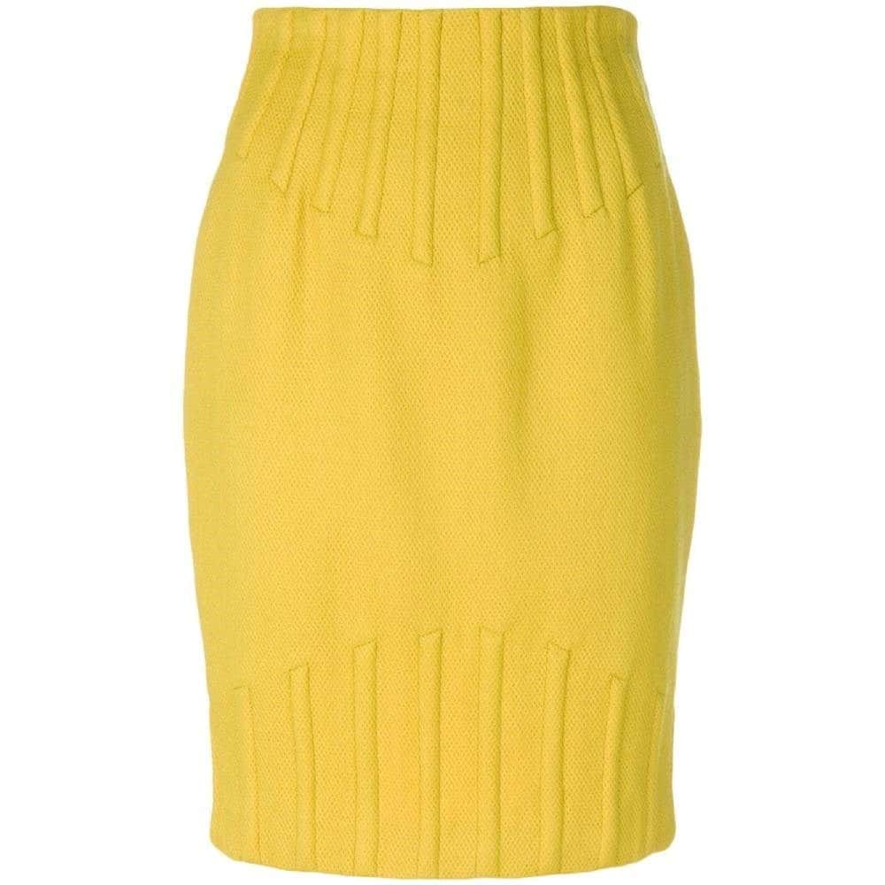 Thierry Mugler Yellow Wool Skirt - '80s Yellow Wool Good - Front View