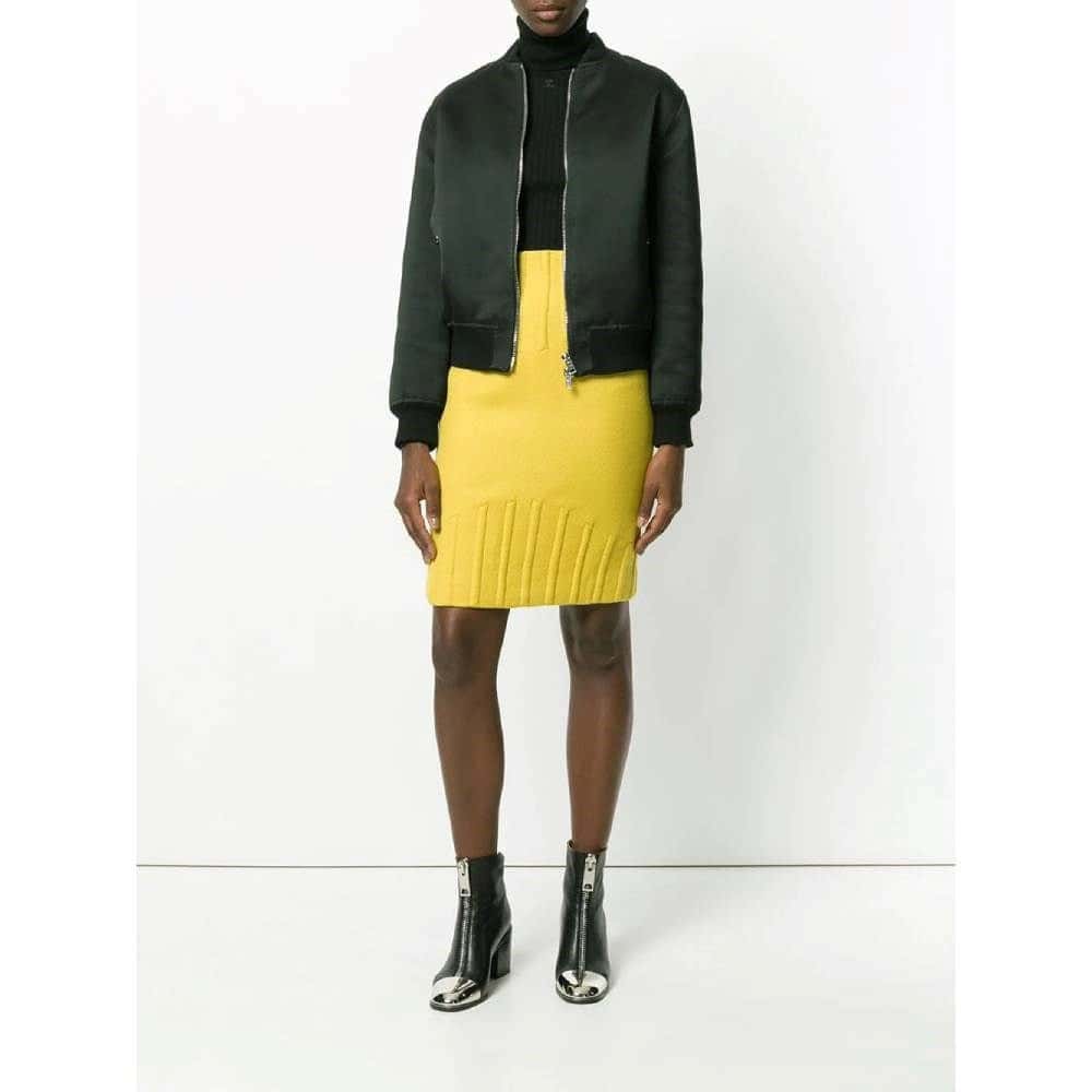 Thierry Mugler Yellow Wool Skirt - '80s Yellow Wool Good - Back View
