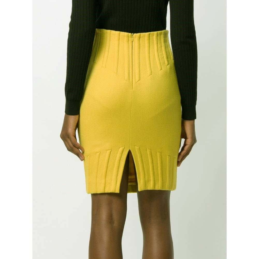 Thierry Mugler Yellow Wool Skirt - '80s Yellow Wool Good - Model View