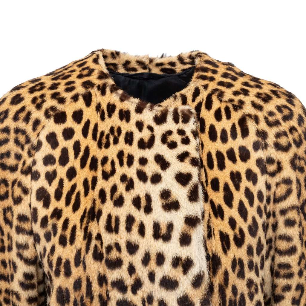 Unsigned Turrini Leopard Fur Coat - '60s Black Silk Good - Inside View
