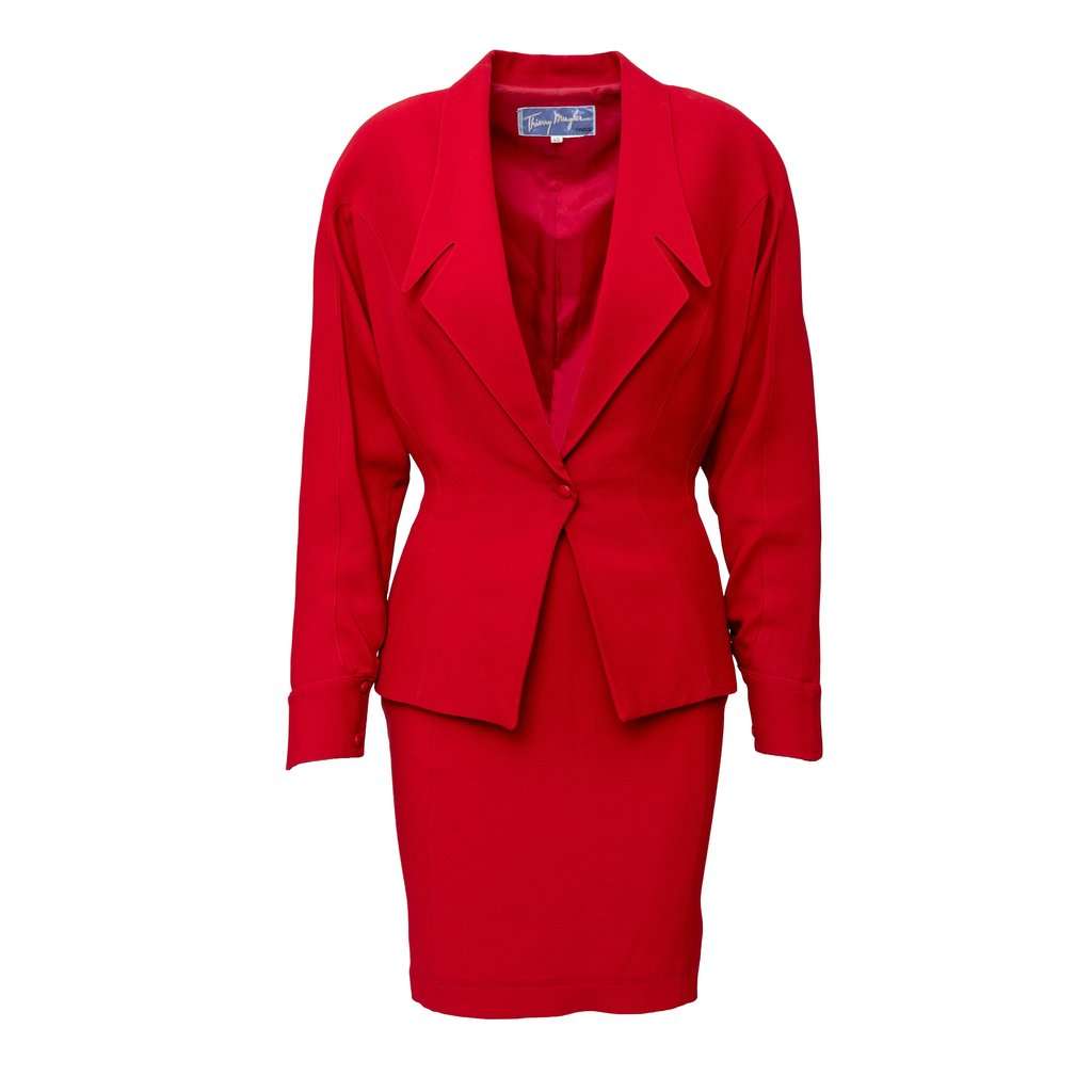 Thierry Mugler Vintage Jacket and Skirt Set - '80s Red Wool Good - Front View