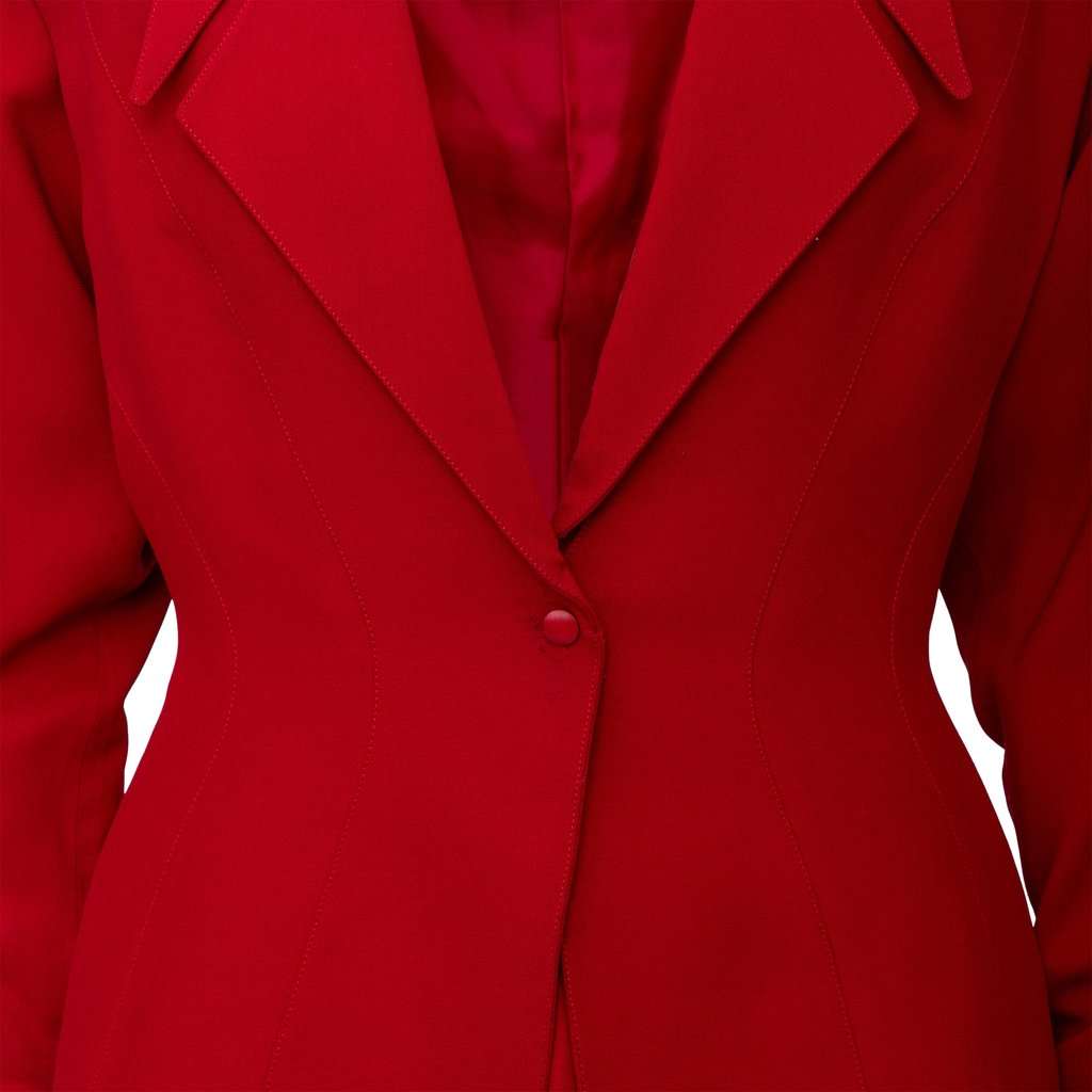 Thierry Mugler Vintage Jacket and Skirt Set - '80s Red Wool Good - Inside View