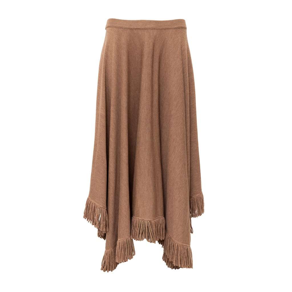 Giorgio Armani Asymmetric Fringed Skirt - '00s Brown Wool Good - Front View