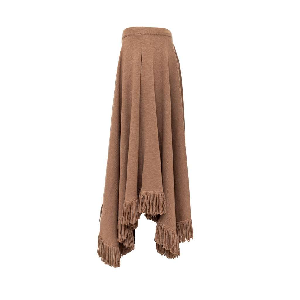 Giorgio Armani Asymmetric Fringed Skirt - '00s Brown Wool Good - Back View