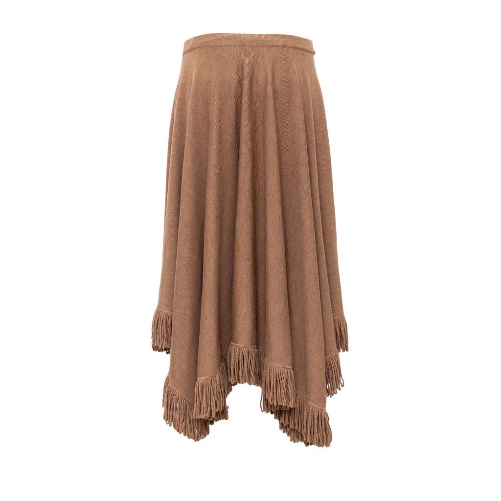 Giorgio Armani Asymmetric Fringed Skirt - '00s Brown Wool Good - Inside View