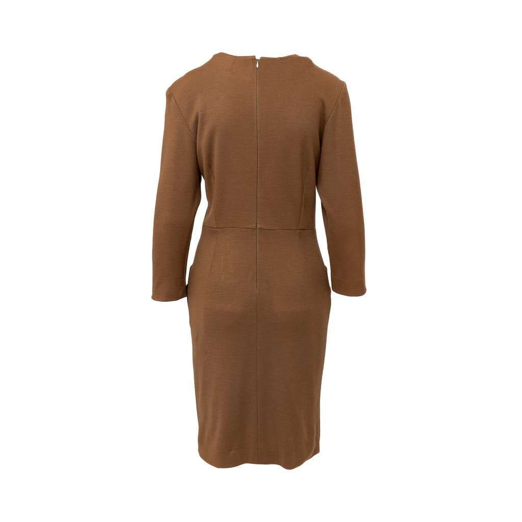 Yves Saint Laurent Variation Wool Dress - '90s Brown Wool Good - Back View