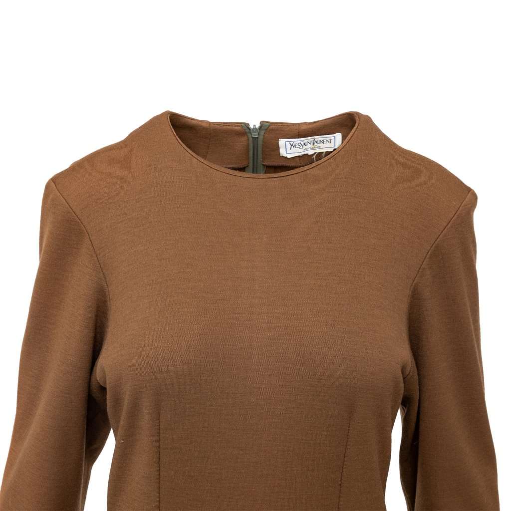 Yves Saint Laurent Variation Wool Dress - '90s Brown Wool Good - Inside View