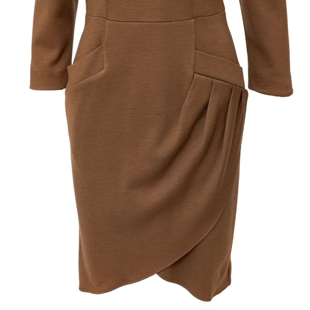 Yves Saint Laurent Variation Wool Dress - '90s Brown Wool Good - Model View